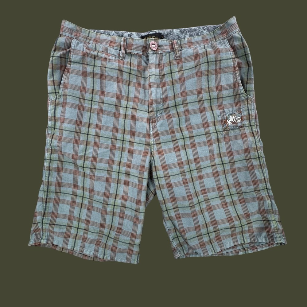 Split USA Mens Vintage Plaid Skate Shorts Blue Brown Size 36 Y2K Streetwear